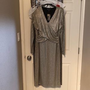 INC Brand metallic gold midi dress long sleeves